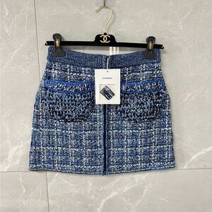 Authentic CHANEL Blue Tweed Mini Skirt